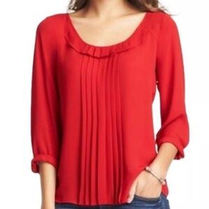 LOFT Red Pleated Blouse